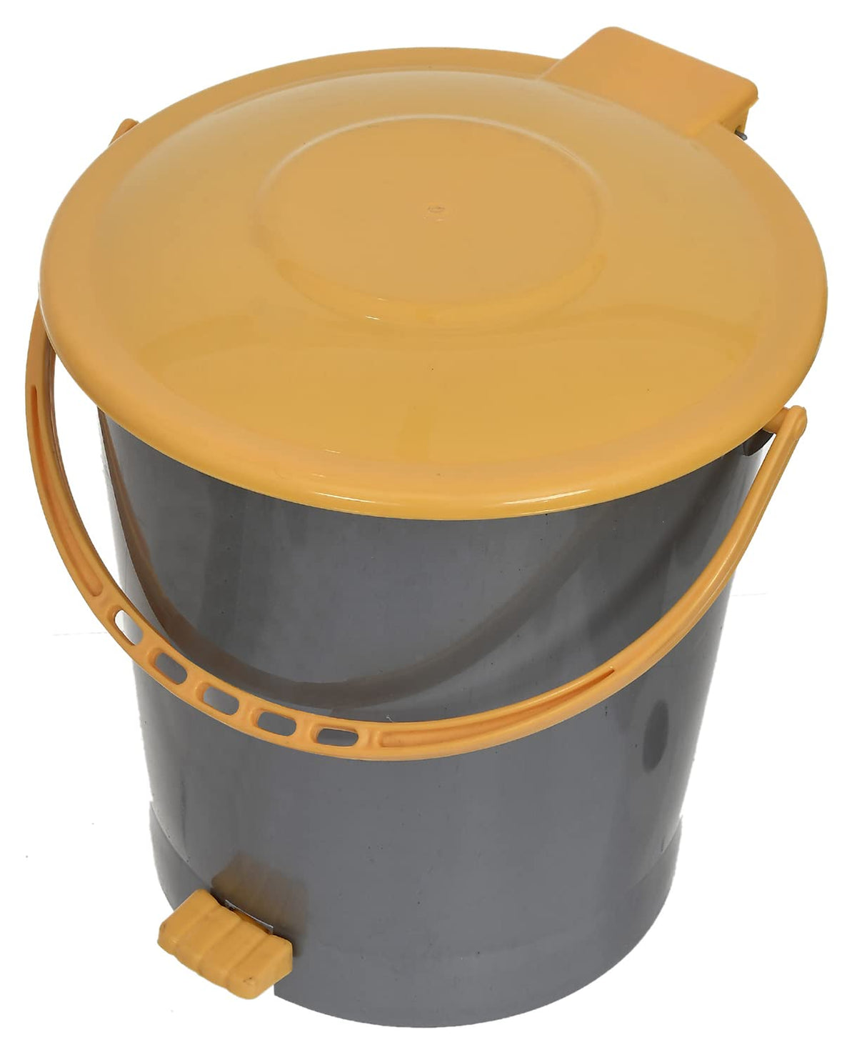 Heart Home Plastic Pedal Dustbin, Trashbin, Wastebin For Kitchen, Bathroom, Office Use With Handle, 10 Liter (Grey & Yellow)-47HH0978