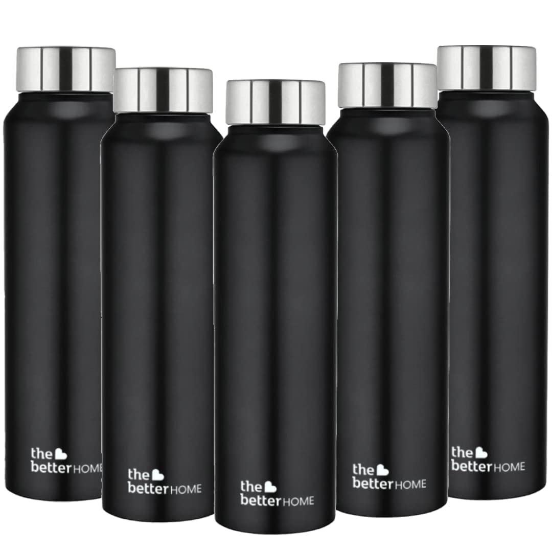 The Better Home Stainless Steel Water Bottle 1 Litre | Leak Proof, Durable & Rust Proof | Non-Toxic & BPA Free Steel Bottles 1+ Litre | Eco Friendly Stainless Steel Water Bottle (Pack of 5)