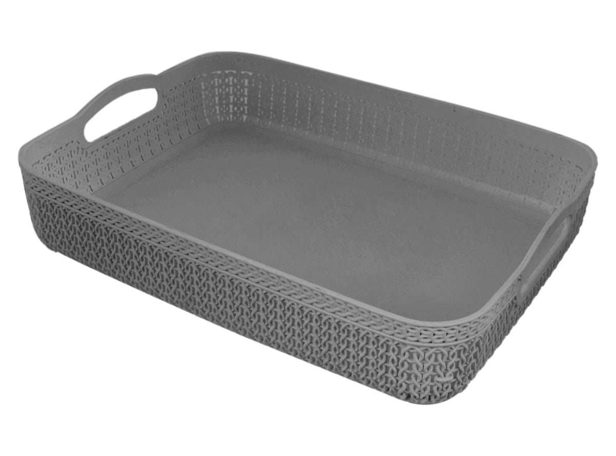 Kuber Industries Q-3 Designer Plastic Storage Basket For Store Fruits, Vegetables, Magazines, Cosmetics, Stationary (Grey)-50KM01458