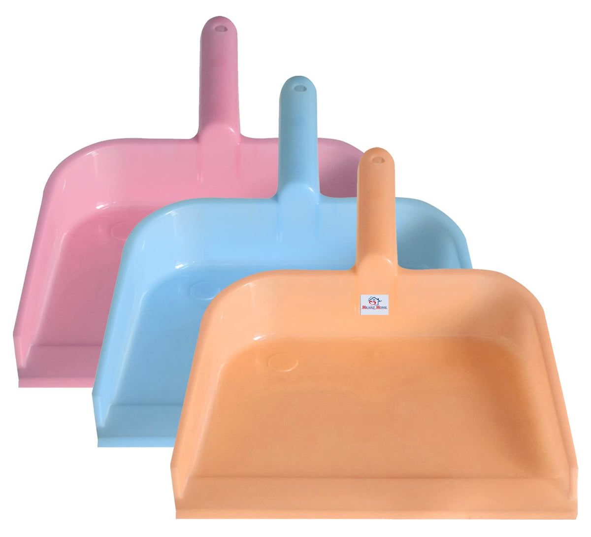 Heart Home Plastic Lightweight 10" Dustpan With Comfort Grip Handle for Easy Sweep Broom, Pack of 3 (Pink & Blue & Light Pink)