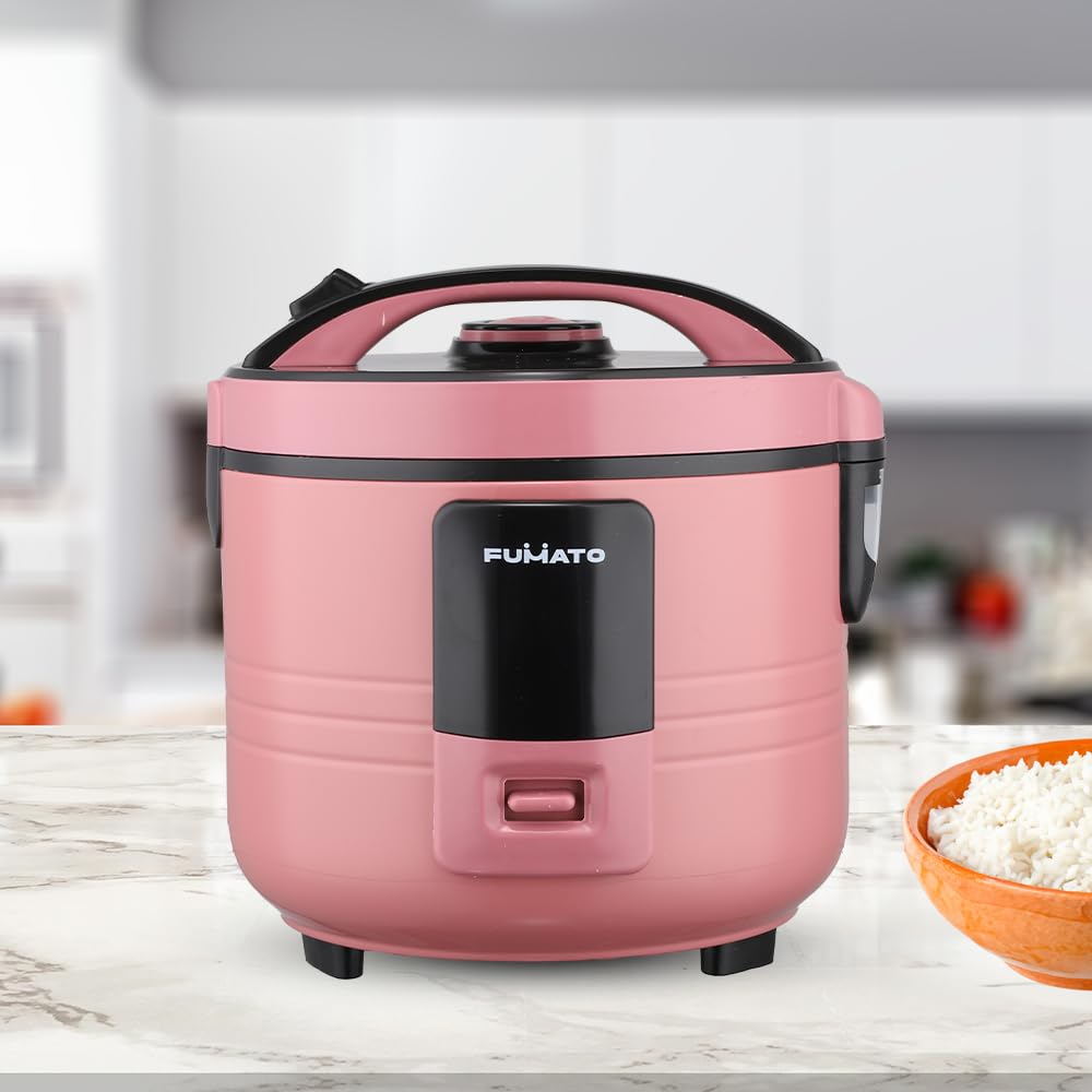 FUMATO Electric Cooker 1.5L with 1 Cooking pot, 1 Steamer, 1 Measuring Cup and 1 Spoon | 500W | 3-in-1 Electric Cooker, Boiler & Steamer | Aluminum Pot, Keep Warm Function, Cool Touch Body| 1 Year Warranty (Cherry Pink)