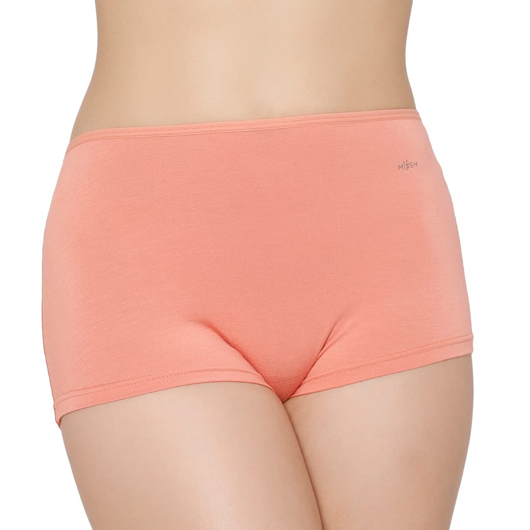 Mush Womens Ultra Soft High Waist Bamboo Modal Boyshorts || Breathable Panties || Anti-Odor, Seamless, Anti Microbial Innerwear (S, Peach)