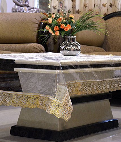 Kuber Industries PVC 4 Seater Transparent Centre Table Cover - Gold (VARCA536)
