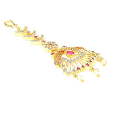 Yellow Chimes Classic AD/American Diamond Studded Gold Plated Peacock Design Maang Tikka for Women and Girls, Multicolor, Medium