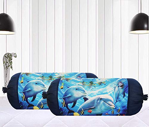 Kuber Industries Fish Design Cotton 2 Pieces Bolster Cover Set (Blue)