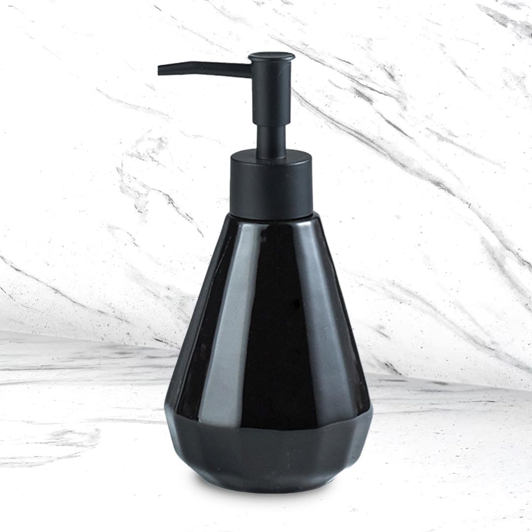 UMAI Liquid Soap Dispenser | Stoneware | Bathroom Sanitizer, Lotion, Shampoo Dispenser | Ceramic Handwash Bottle for Kitchen | Soap Dispenser for Wash Basin | Bathroom Accessories | Black | 250 ml