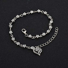 Yellow Chimes Oxidised Silver Anklets for Women Fashion Oxidized Silver Floral Single Anklet for Girls and Women
