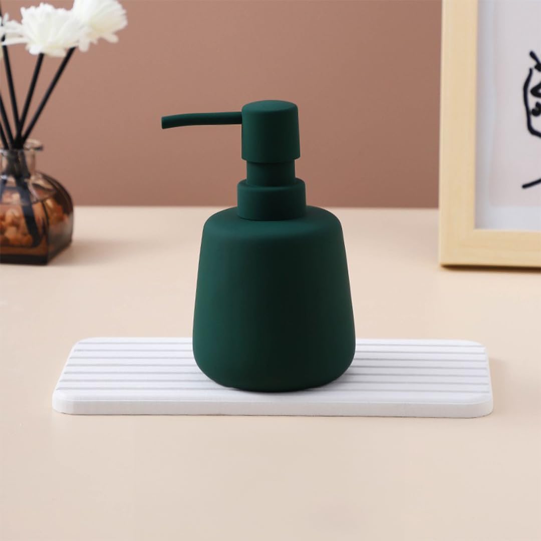 UMAI Liquid Soap Dispenser | Stoneware | Bathroom Sanitizer, Lotion, Shampoo Dispenser | Ceramic Handwash Bottle for Kitchen | Soap Dispenser for Wash Basin | Bathroom Accessories | 260 ml (Green)