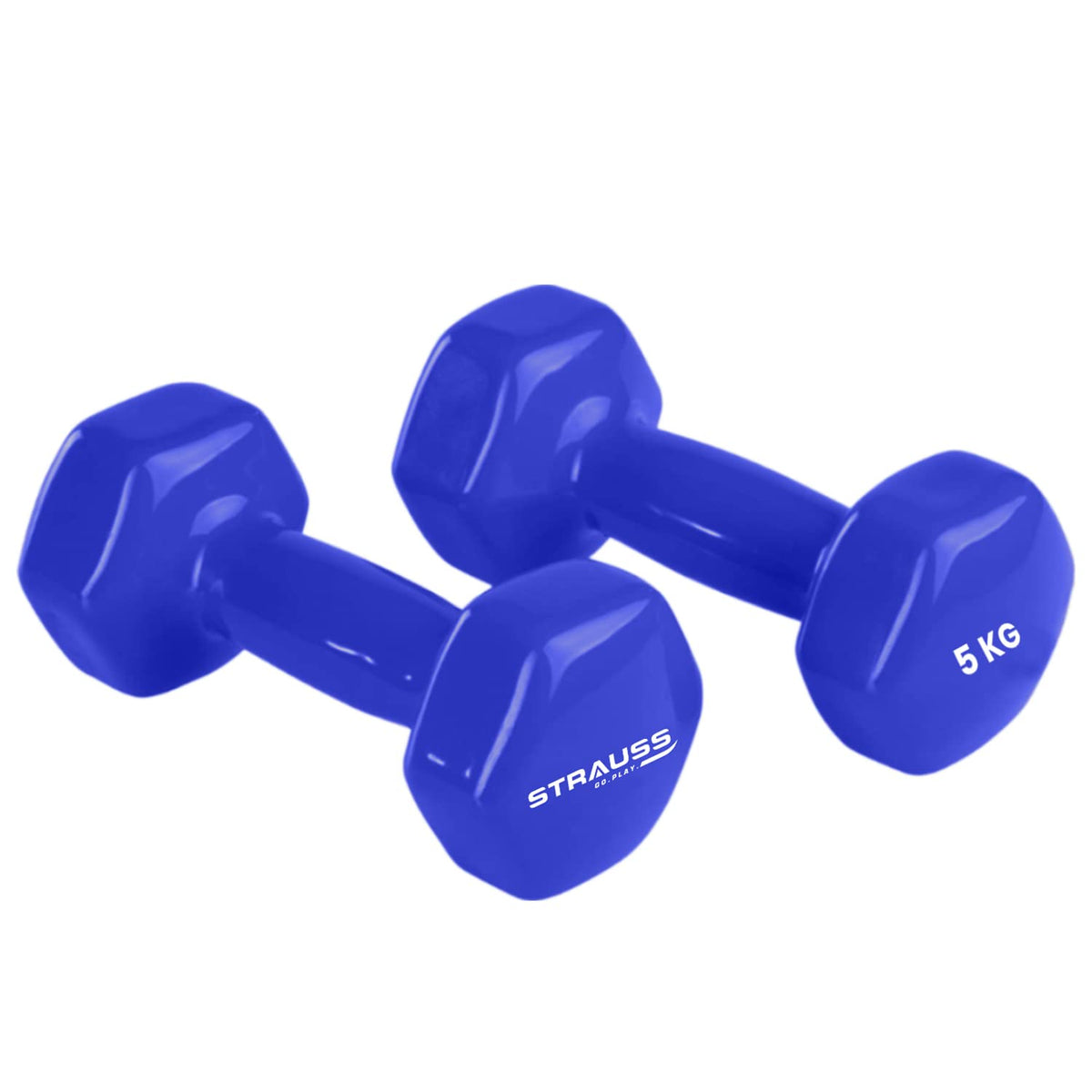 Strauss Premium Vinyl Dumbbells Weight for Men & Women | 5 Kg (Each) | 10 Kg (Pair) | Ideal for Home Workout , Yoga, Pilates, Gym Exercises | Non-Slip, Easy to Hold, Scratch Resistant (Blue)m Exercises (Blue)