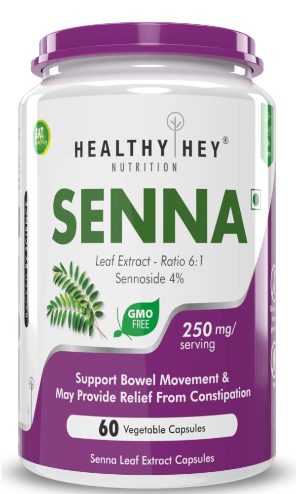 HealthyHey Nutrition Senna Leaf Extract - Natural Laxative & Helps Bowel Movement - Ratio 6:1 - 60 Vegetable Capsules