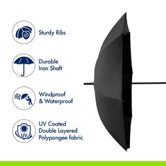 ABSORBIA Big Straight and Stick Umbrella for rain, Windproof, Waterproof and UV Coated, Open Diameter 105cm Double Layer Umbrella With Cover in Black Colour………