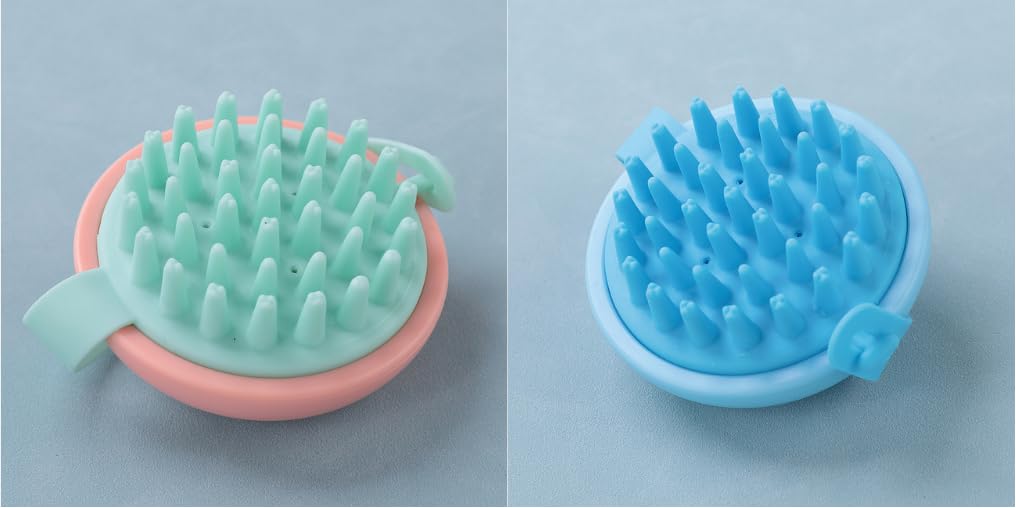 Umai Head Scalp Massager Shampoo Brush/Comb | Hair Massager for Hair Growth | Scalp Exfoliator for Dandruff Removal | Wet and Dry Haircare | Long and Soft Silicon Bristles (Pink-Blue,Pack of 2)