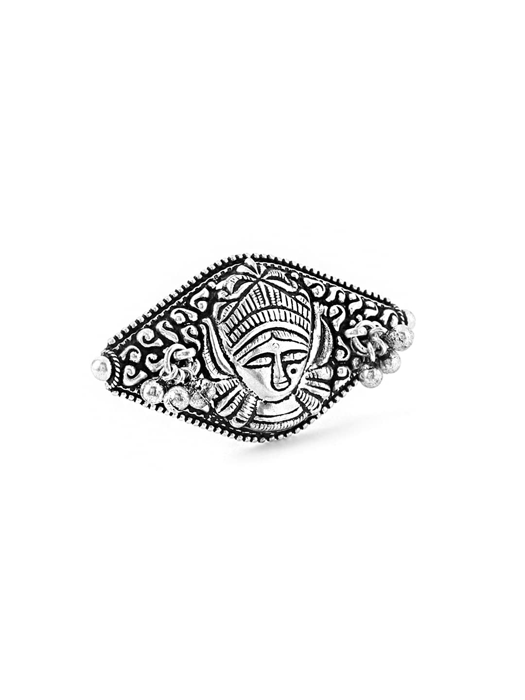 Yellow Chimes Oxidised Silver Ring For Women Ethnic Kolhapuri Durga Design Adjustable Ring For Women & Girls