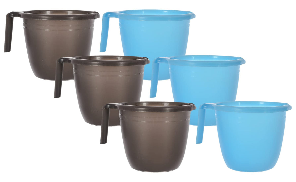 Heart Home Multiuses Leightweight, Unbreakable Strong Plastic Bathroom Mug 1 Litre- Pack of 6 (Black & Sky Blue)-46HH0226
