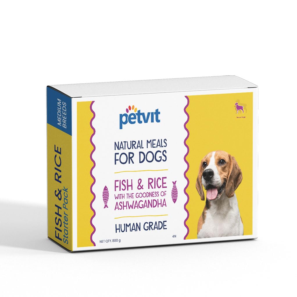 Petvit Fish Rice with Ashwagandha Boosts Energy, Promotes Healthy Coat & Skin, Supports Strong Immune System - Healthy and Nutritious Dog Food| Pack of 4 (200g Each) 