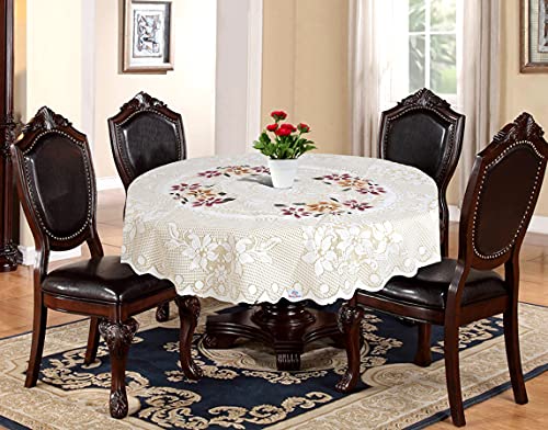 Heart Home Flower Design Round Table Cover for Kitchen Dining Room Restaurant Party Decoration (Cream) (Model: HS_37_HEARTH020504)