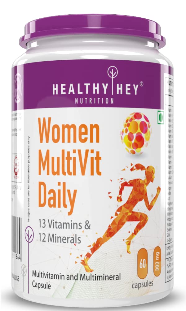 HealthyHey Nutrition MultiVitamin for Women - Multi-Vit Daily - 13 Vitamins & 10 Minerals - Vegan - 60 Vegetable Capsules