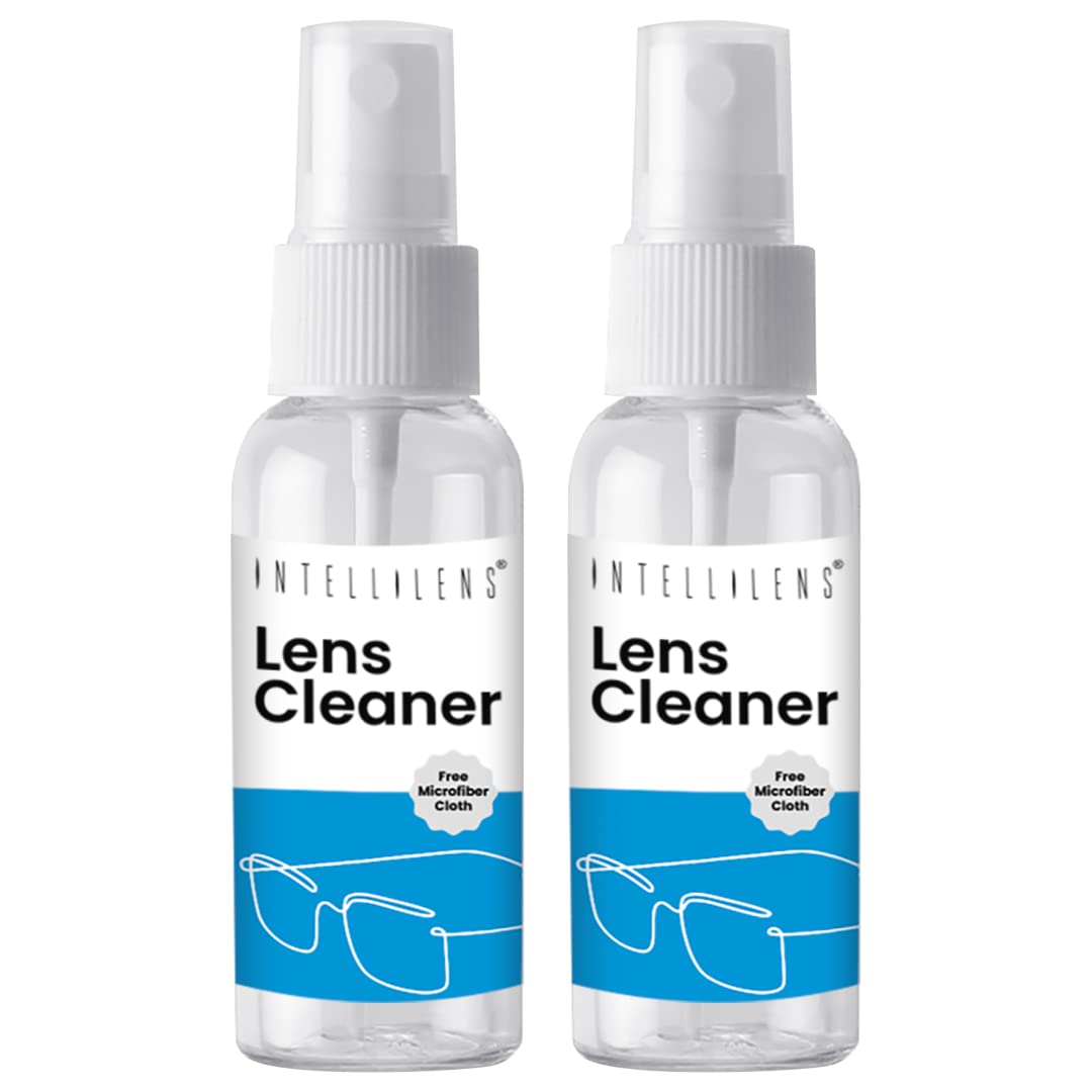 Intellilens Lens Cleaner For Spectacles (30ml) with Free Microfiber Cloth | Streak Free & Quick Drying Lens Solution (Pack of 2)