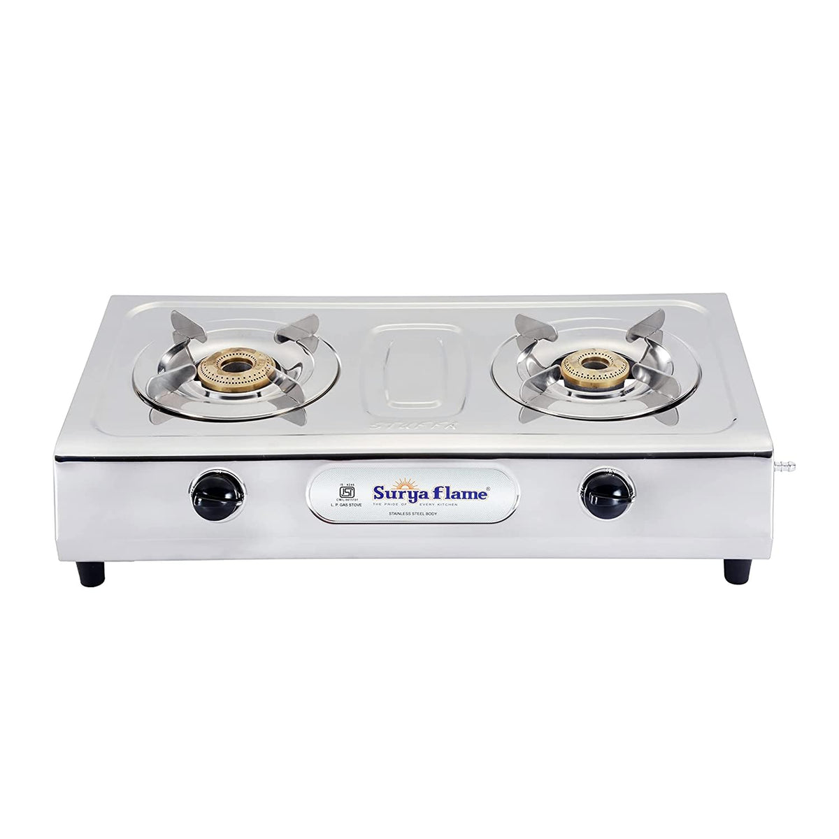 Surya Flame Ultimate Gas Stove 2 Burners | LPG Stove with Stainless Steel Pan Support | Anti Skid Rubber Legs - 2 Years Complete Doorstep Warranty (Auto, 2)
