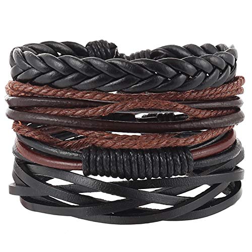 Yellow Chimes 4pcs Stylish Trendy Unisex by Yellow Chimes Multi Strand Bracelet for Men (Brown, Black) (YCFJBR-066WRP-BR)