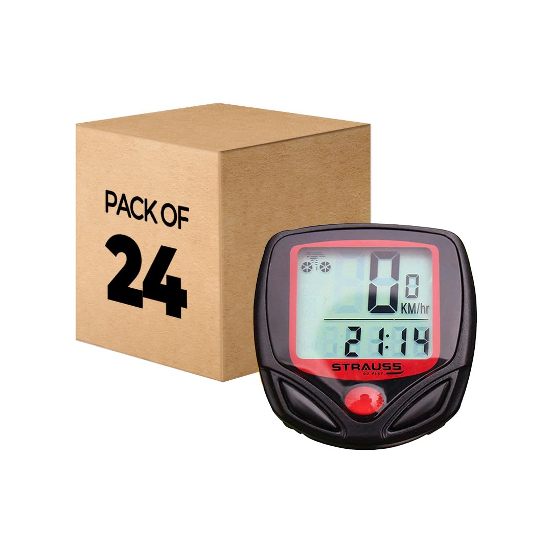 Strauss Bicycle Speedometer, (Black/Red) Pack of 24