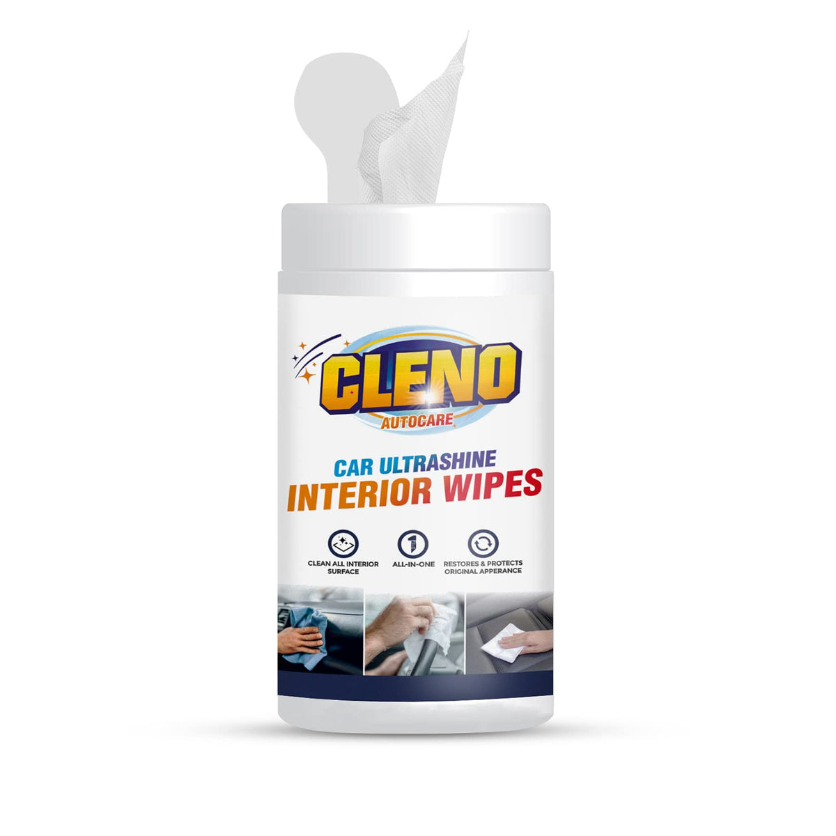 Cleno Car Ultrashine Interior Wipes|Clean All Car Interior Surface, Restores and Projects Original Appearance– 50 – Wipes (Ready to Use)