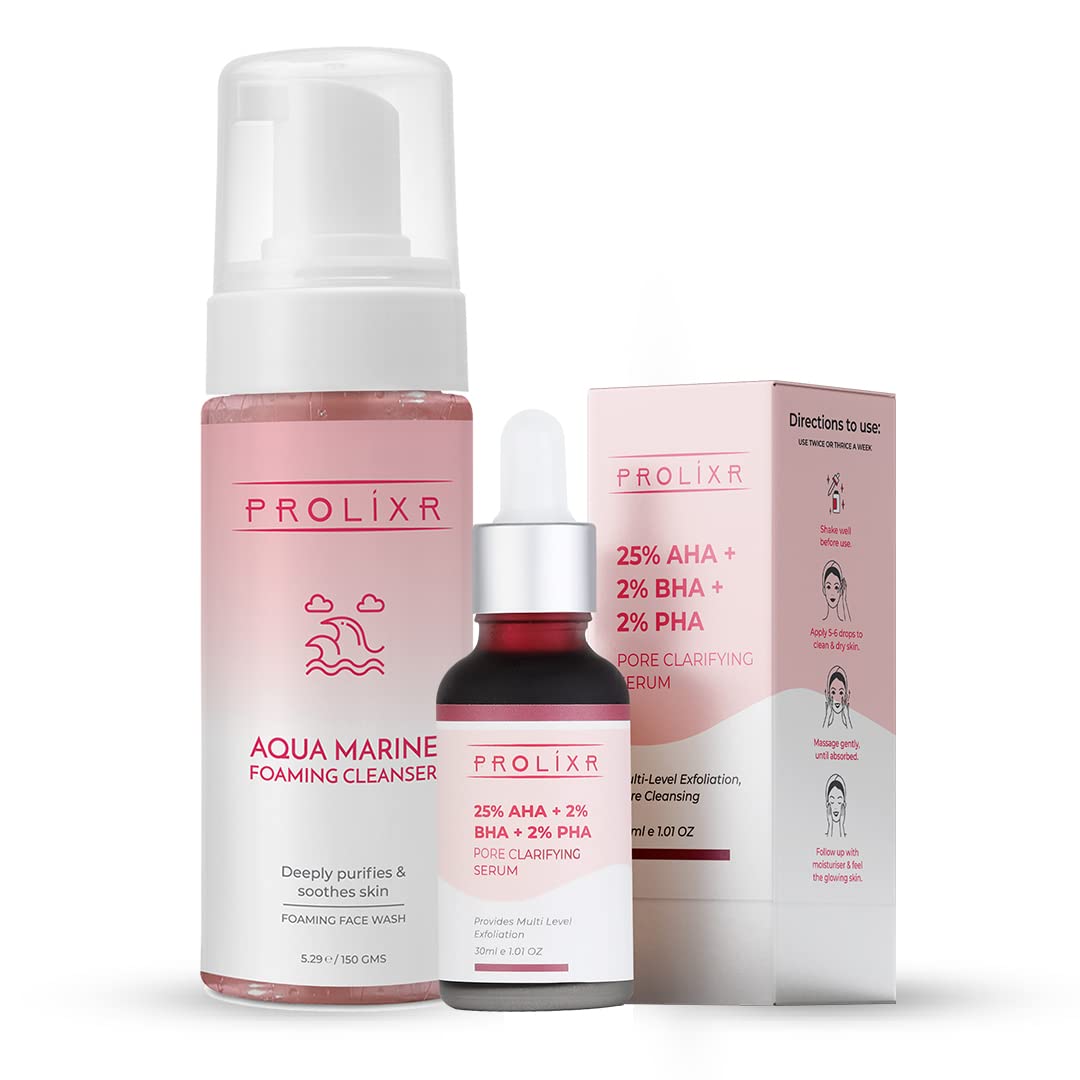 Prolixr Reverse Pigmentation Combo - With Aqua Marine Cleanser & AHA BHA Peeling Solution- Reduces Pigmentation And Blemishes - Brightens Skin - For All Skin Types