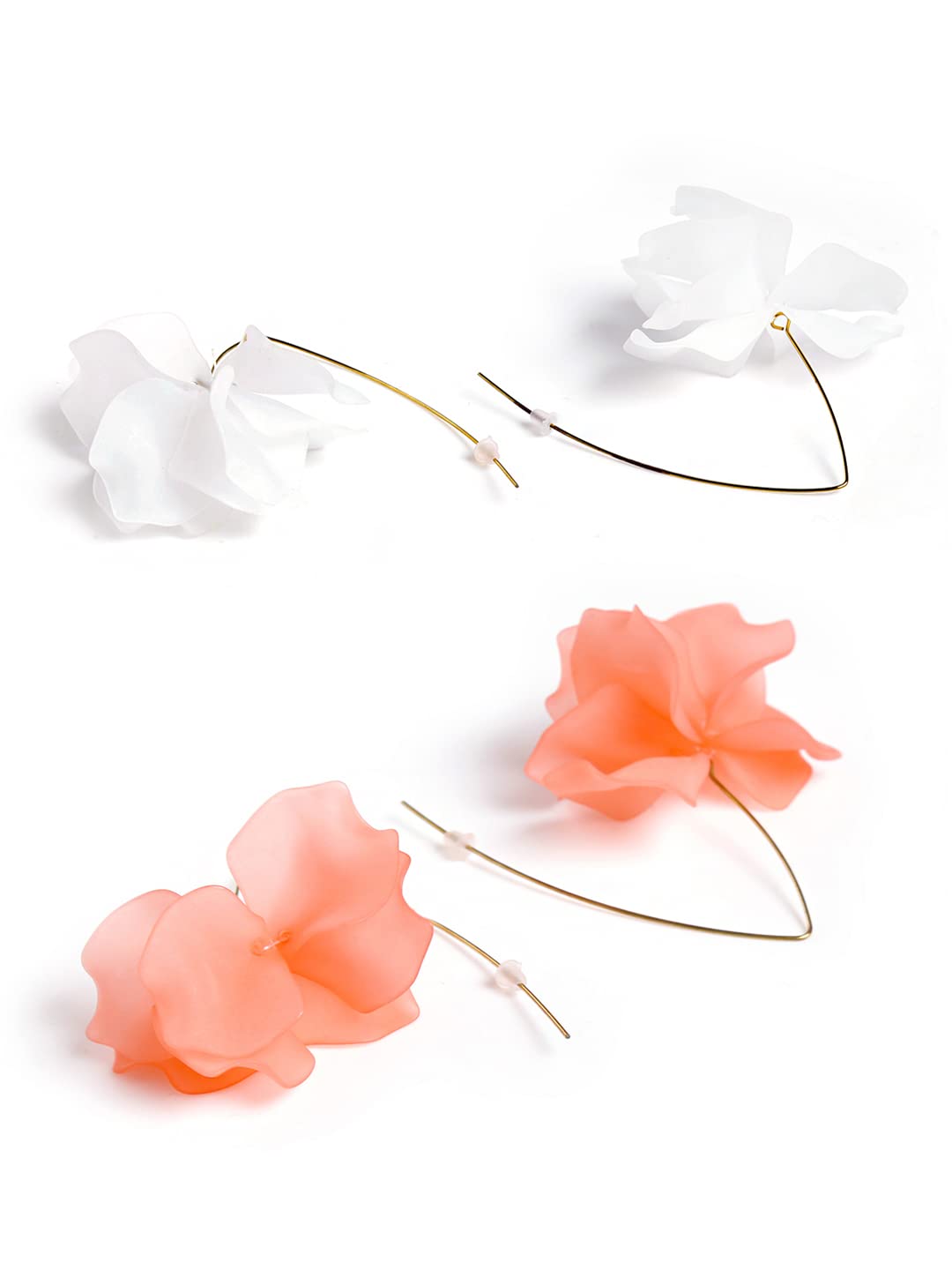 Yellow Chimes Earrings for Women Combo of 2 Pairs Gold Plated Peach White Colour Floral Drop Earrings for Women and Girls
