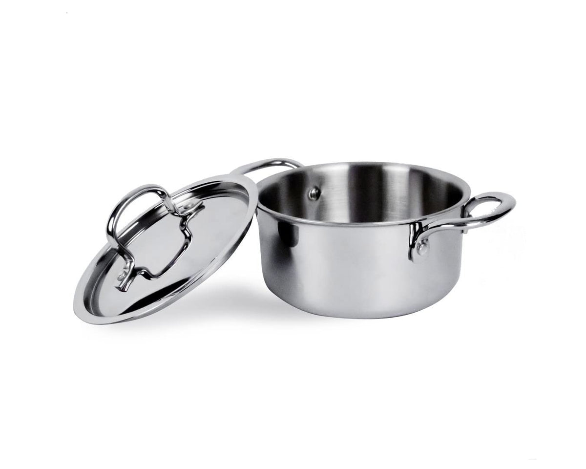 Savya Home Triply Stainless Steel Tope (Patila) with Lid | Handi Casserole with lid | 3L | 20 cm Diameter | 100% PTFE and PFOA Free | Gas Stove & Induction Cookware | Stainless Steel Cookware