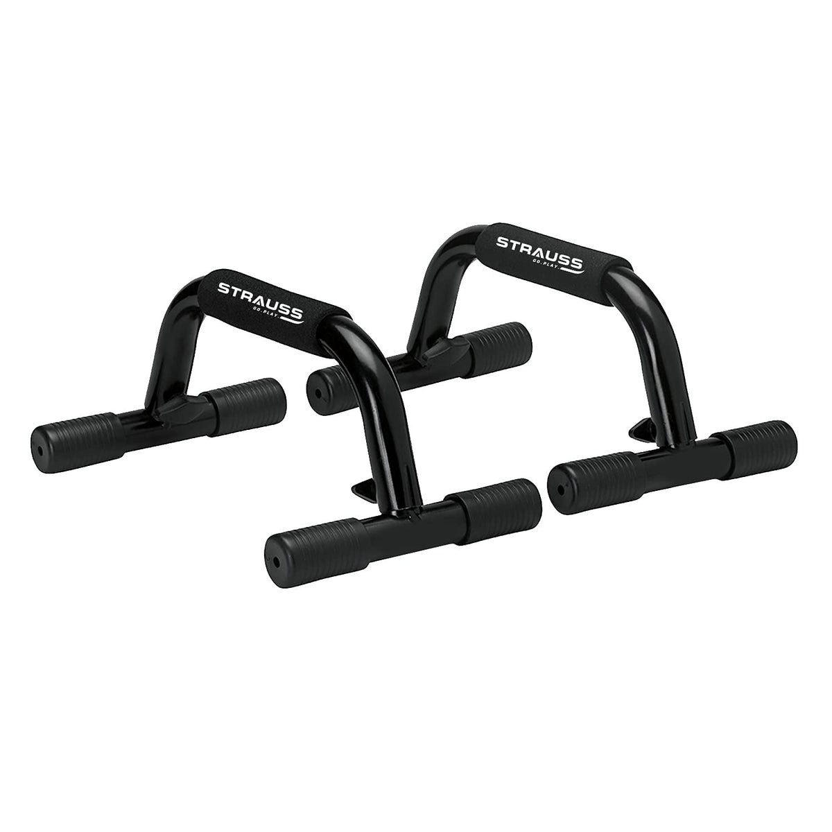 Strauss Push-Up Bar, Pair | Comes with PVC Bracket for Non-Slip & Sturdy Exercise at Home or Gym | Padded and Angled Grip Push-Up Stands for Men & Women Exercise, (Black)