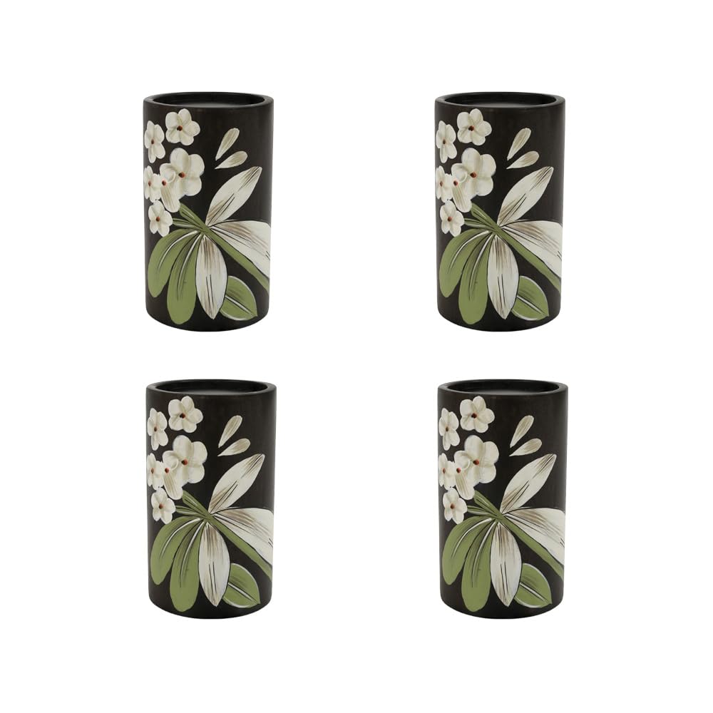 Ellementry Frangipani Pillar Candle Holder Set of 4 (Large) | Decorative Candlestick Holders for Living Room and Home Decor | Wooden Candle Stands for Wedding, Parties and Dining Table Centerpiece