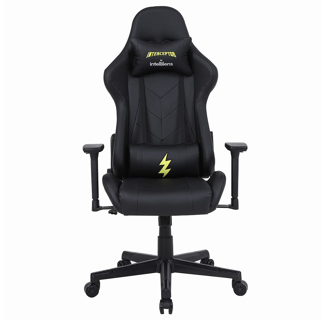 INTERCEPTOR Gaming Chair SPACEAGE Series PU + PVC Fabric | Ergonomic Design with Premium, Adjustable Neck & Lumbar Pillow, 3D Adjustable Armrests - Black