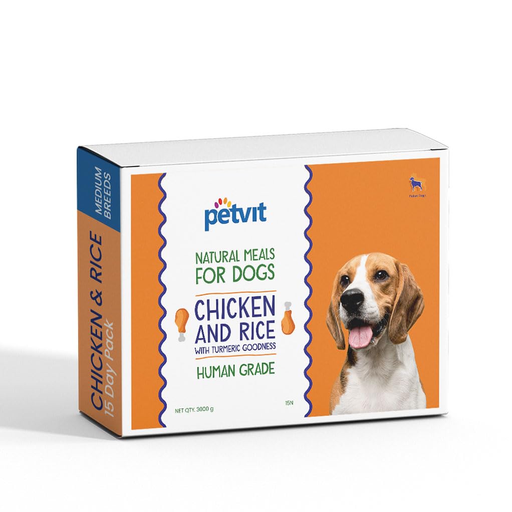 Petvit Chicken Rice Dog Food with Real Chicken Meat, Supports Joint and Bone Health, Enhanced with Antioxidant-Rich Turmeric - Healthy and Nutritional Pet Food | Pack of 15 (200g Each)