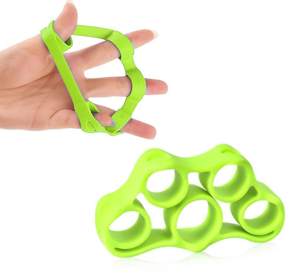 Strauss Silicon Finger Stretcher | Hand Grip Strengthener for Guitar & Piano | Finger Resistance Bands for Carpal Tunnel Relief and Grip Strength | Hand Exerciser & Strengthening Tool, (Green)