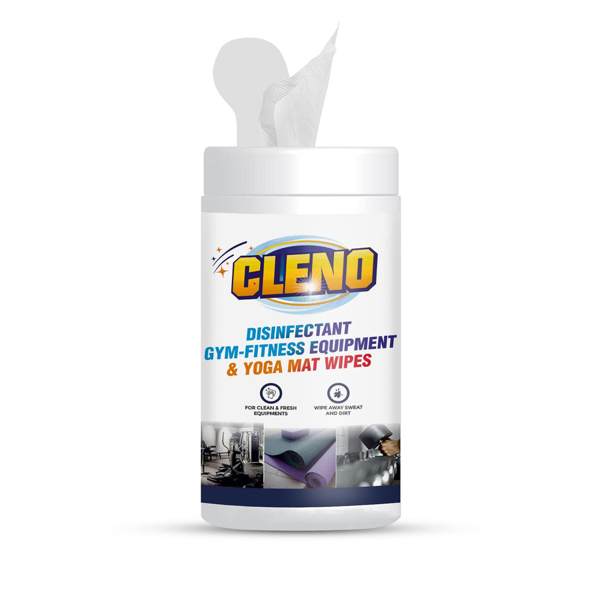 Cleno Disinfectant Gym Fitness Equipment & Yoga Mat Wet Wipes | Wipe Away Sweat and Dirt – 50 - Wipes (Ready to Use)