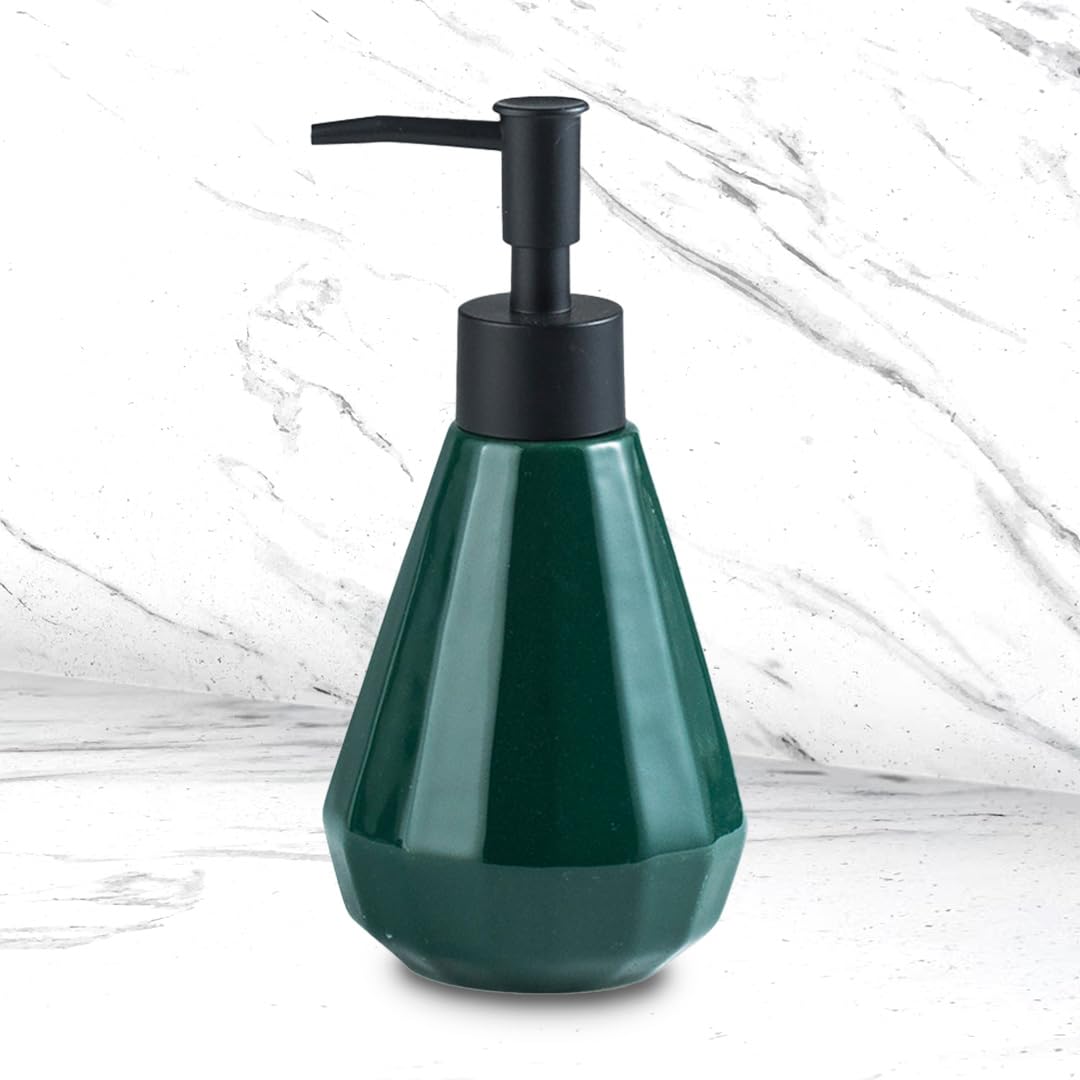 UMAI 250ml Ceramic Liquid Soap Dispenser Bathroom | Handwash Dispenser | Bathroom Accessories | Soap Dispenser for Kitchen | Handwash Bottle | Hand Wash Dispensers Pump | Green