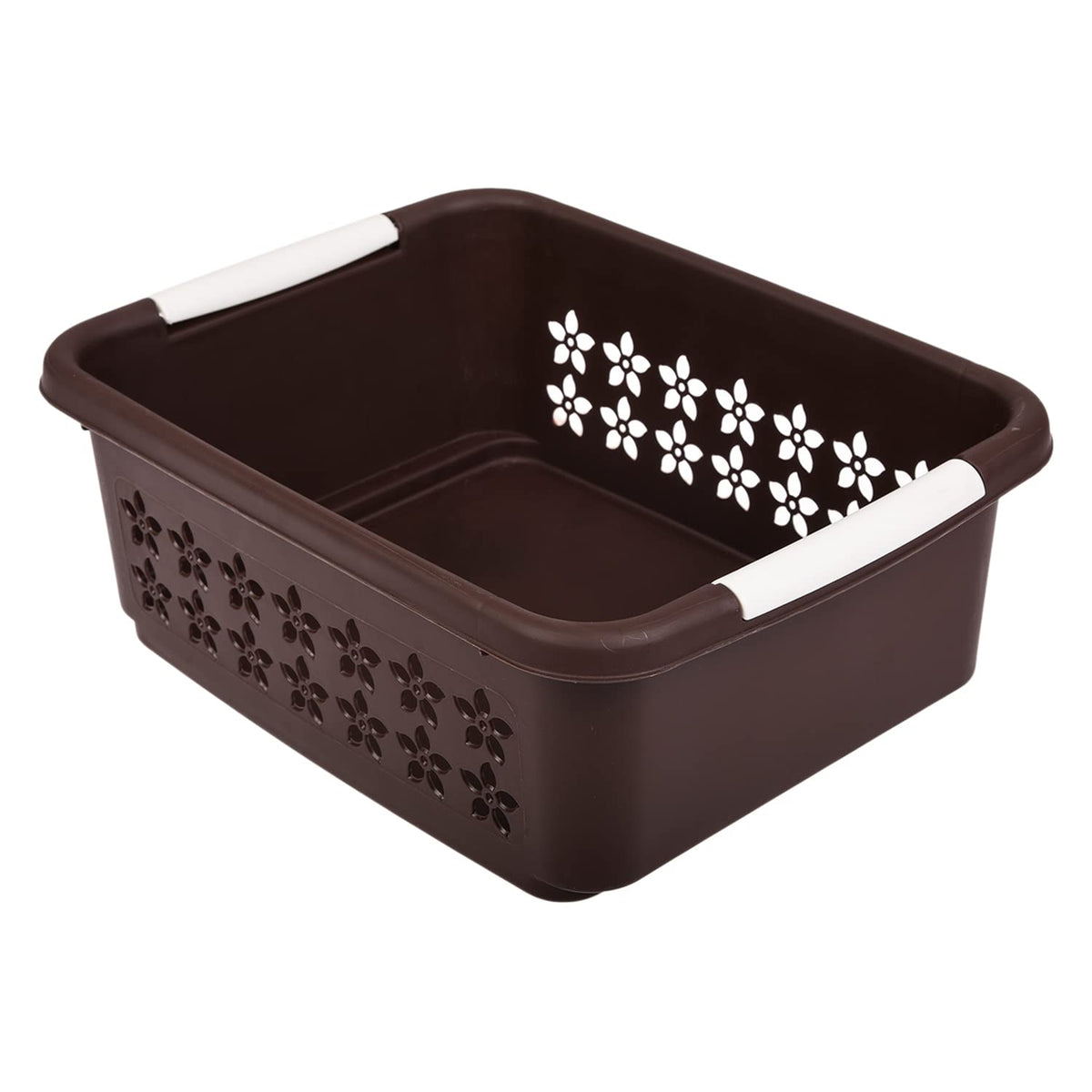 Kuber Industries Multipurpose Rectangle Shape Plastic Storage Basket for Kitchen, Fruit Basket, Office Table, Storage Organizer Small (Brown)