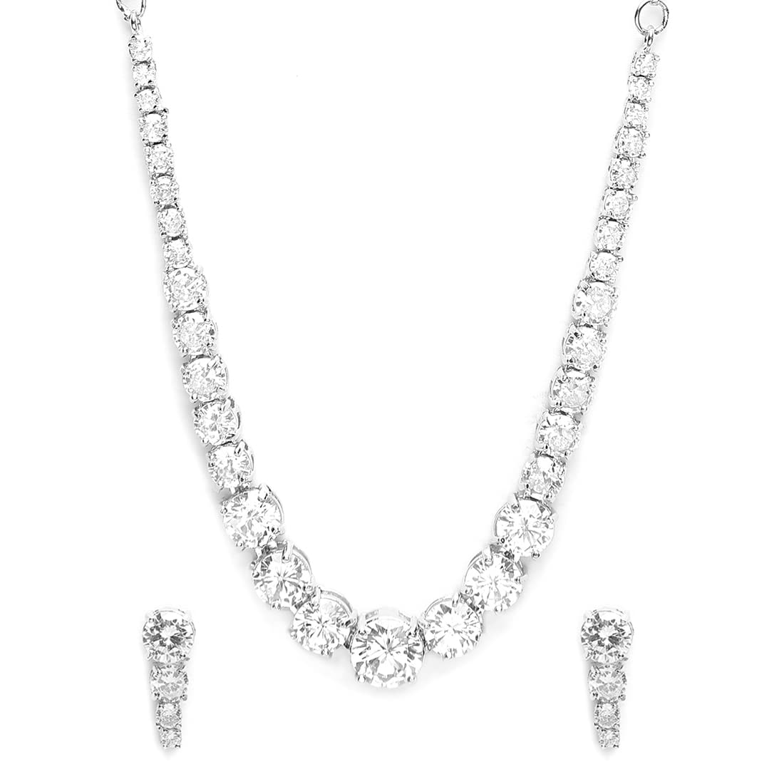 Yellow Chimes Women's Traditional White American Diamond Jewellery Set Rhodium Plated AD Necklace Set