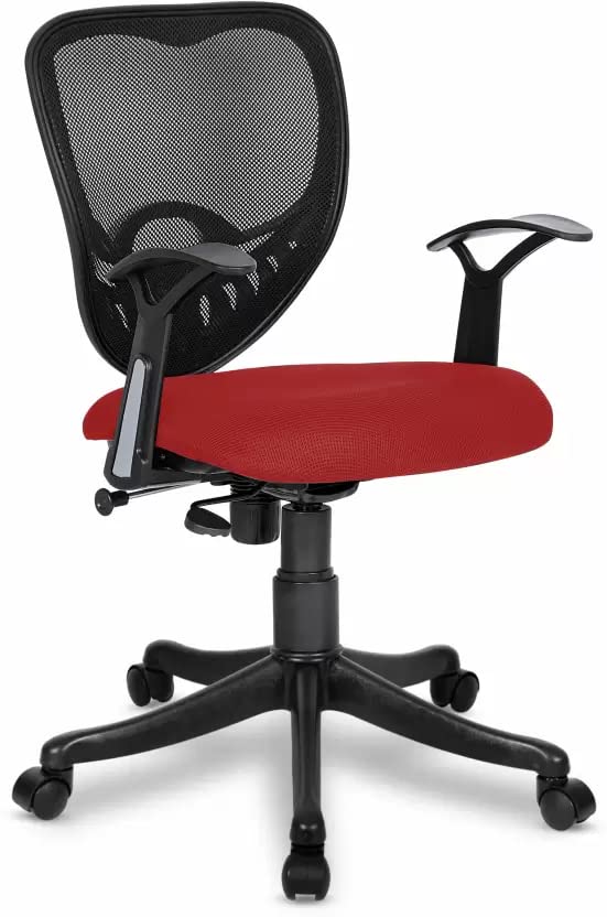 SAVYA HOME Delta Executive Ergonomic Mesh Office Chair| Upholstered Spacious Seat with T Type armrest Provides Better Comfort|Push Back Tilt Feature|Mid Back (Red,Qty1)