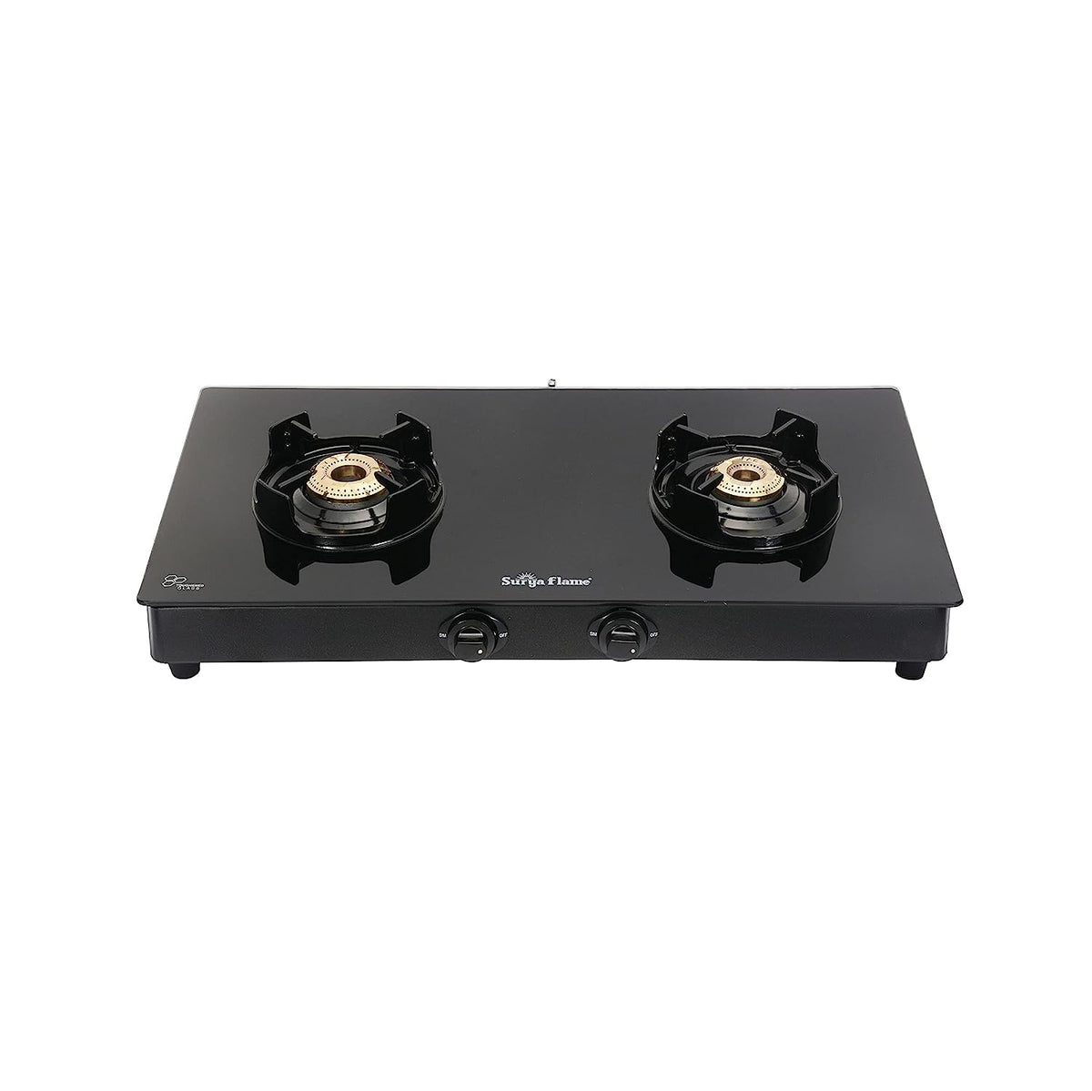Surya Flame Black Beauty Gas Stove Glass Top | LPG Stove with Flame Protection Pan Support | Anti Skid Legs | 2 Years Complete Doorstep Warranty - Black (2 Burner, 2)