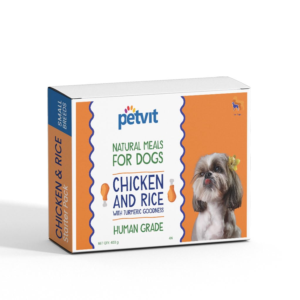 Petvit Chicken Rice Dog Food with Real Chicken Meat, Supports Joint and Bone Health, Enhanced with Antioxidant-Rich Turmeric - Healthy and Nutritional Pet Food | Pack of 4 (100g Each)