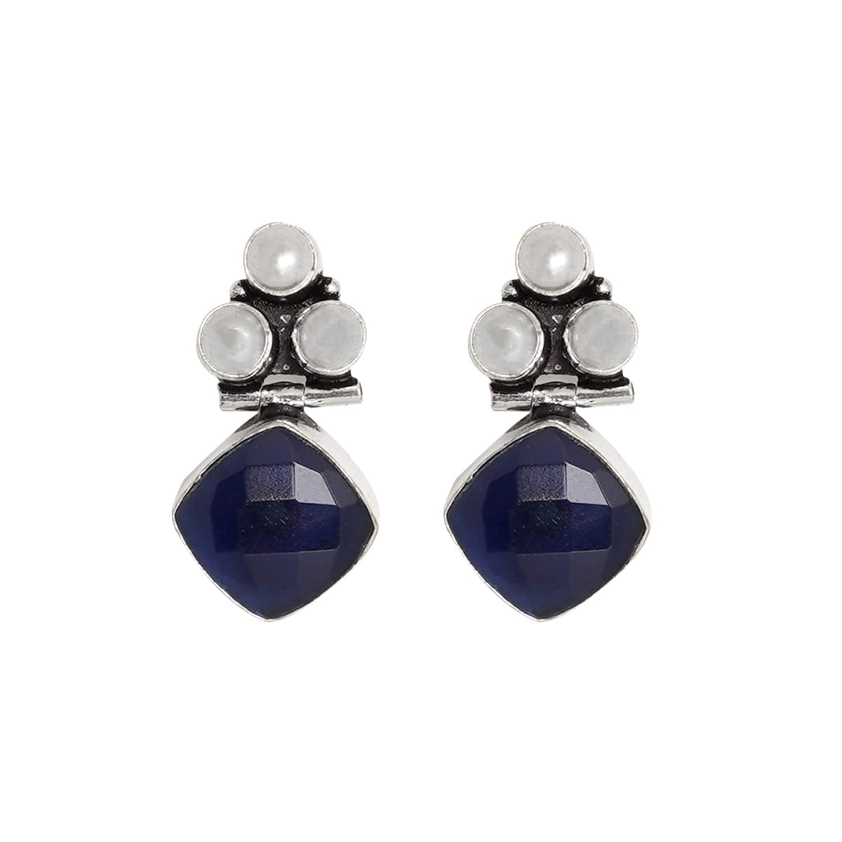 Teejh Delisha Blue Stone Silver Oxidised Stud Earrings