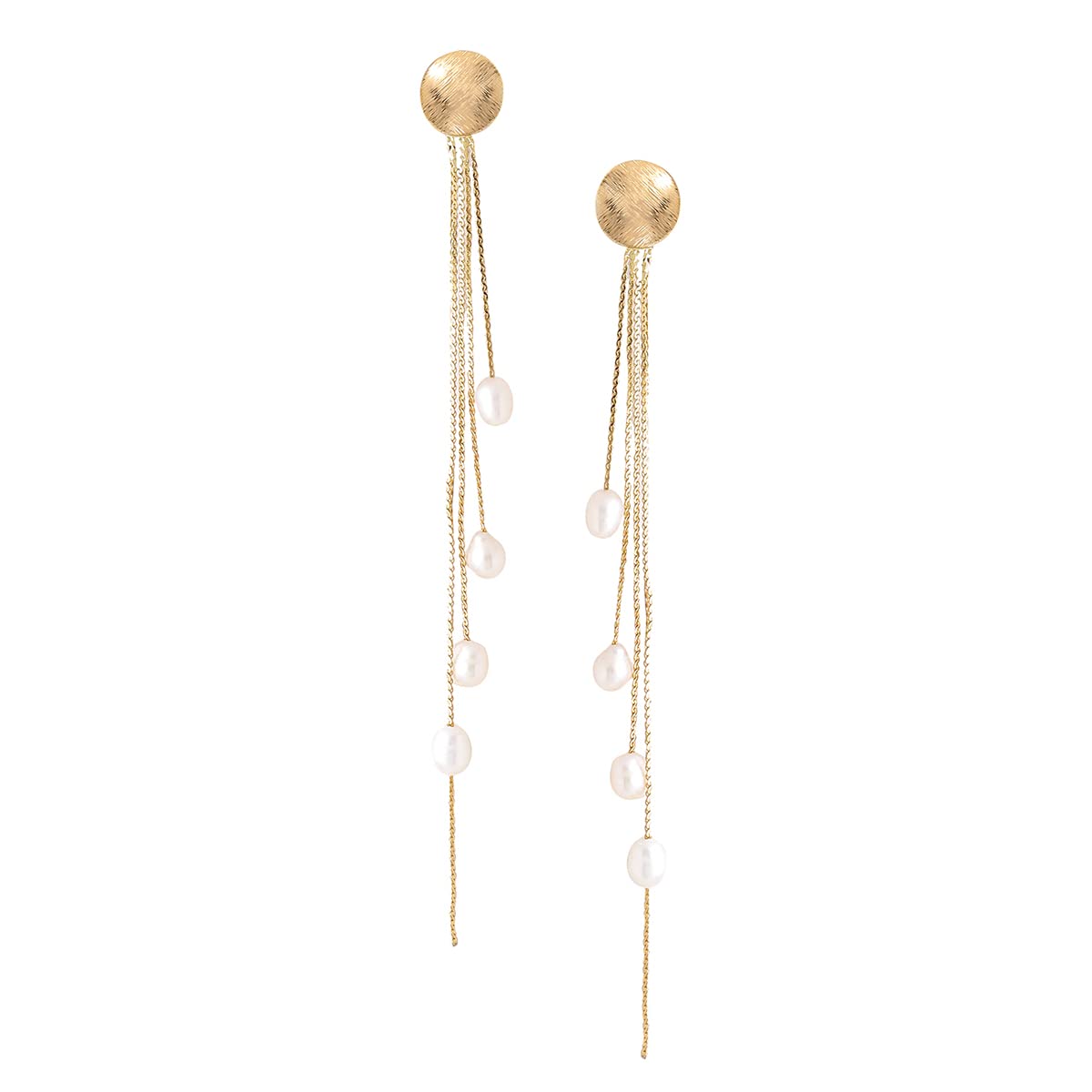 Yellow Chimes Earrings For Women Gold Tone Clip On Stud With Long Tassel Chain Pearl Drop Hanging Dangler Earrings For Women and Girls