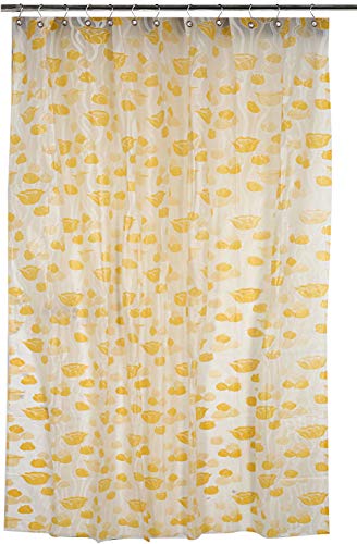 Kuber Industries CTKTC33769 Microfibre Flower Design Waterproof PVC Shower Curtain with 8 Hooks (54 inch x 84 inch, Standard, Yellow)