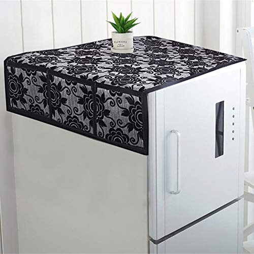 Kuber Industries Floral Design Cotton Fridge Top Cover 37"x21" (Black)-CTKTC029953