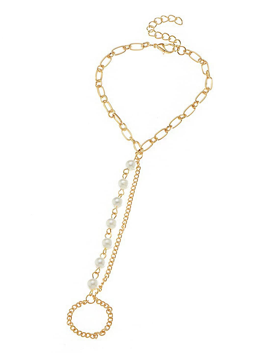 Yellow Chimes Ring Bracelet for Women and Girls Bracelet With Ring for Girls | Gold Toned Pearl Ring Bracelet | Birthday Gift For Girls and Women