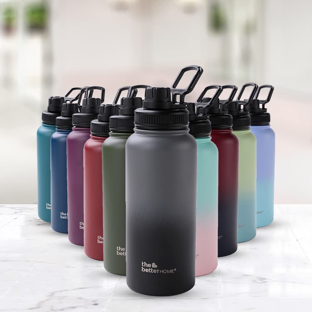 The Better Home Insulated Water Bottle 1 Litre | Double Wall Hot and Cold Water for Home, Gym, Office | Easy to Carry & Store | Insulated Stainless Steel Bottle (Pack of 1, Black - Grey)