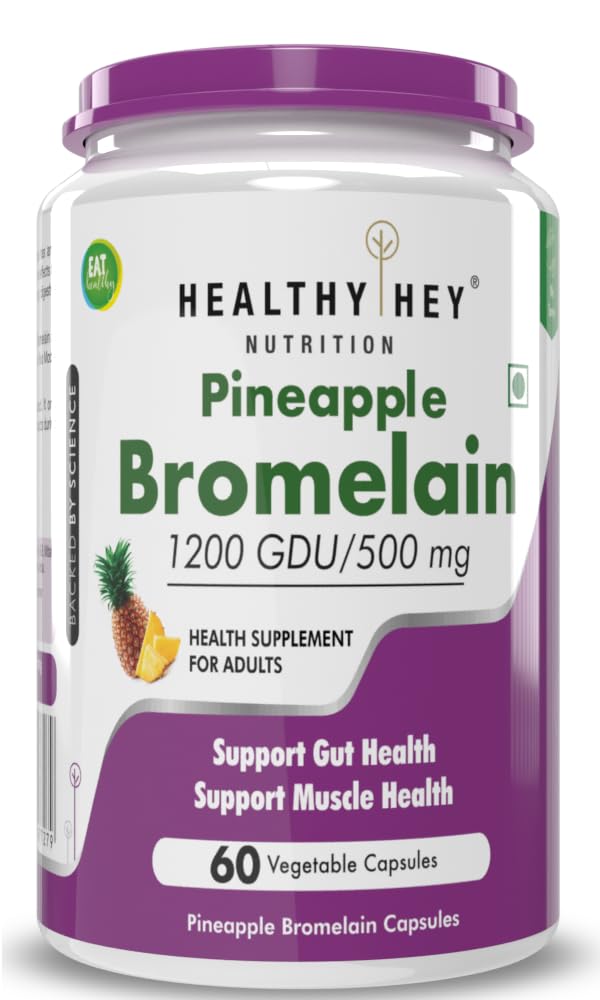 HealthyHey Nutrition Bromelain Digestive Enzyme- High Concentrate -60 Veg. Capsules (Pack of 1)
