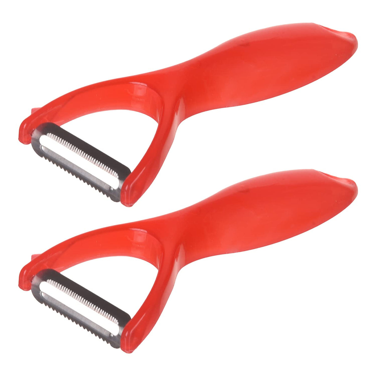 Kuber Industries Peeler|Plastic Vegetable Peeler|Fruit Peeler|Non-Slip Handle|Steel Sharp Straight Blade|Y Shaped Peeler|Kitchen Peeler|Pack of 2 (Red)