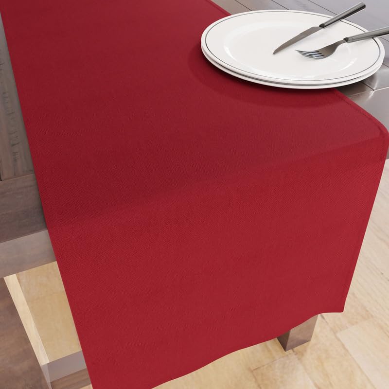 Encasa Home Dining Table Runner Plain Cotton Dyed - 4 and 6 Seaters (40 x 230 cm, Deep Red)
